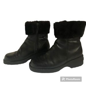 Eddie Bauer Black Leather Fur Trimmed Ankle Boots